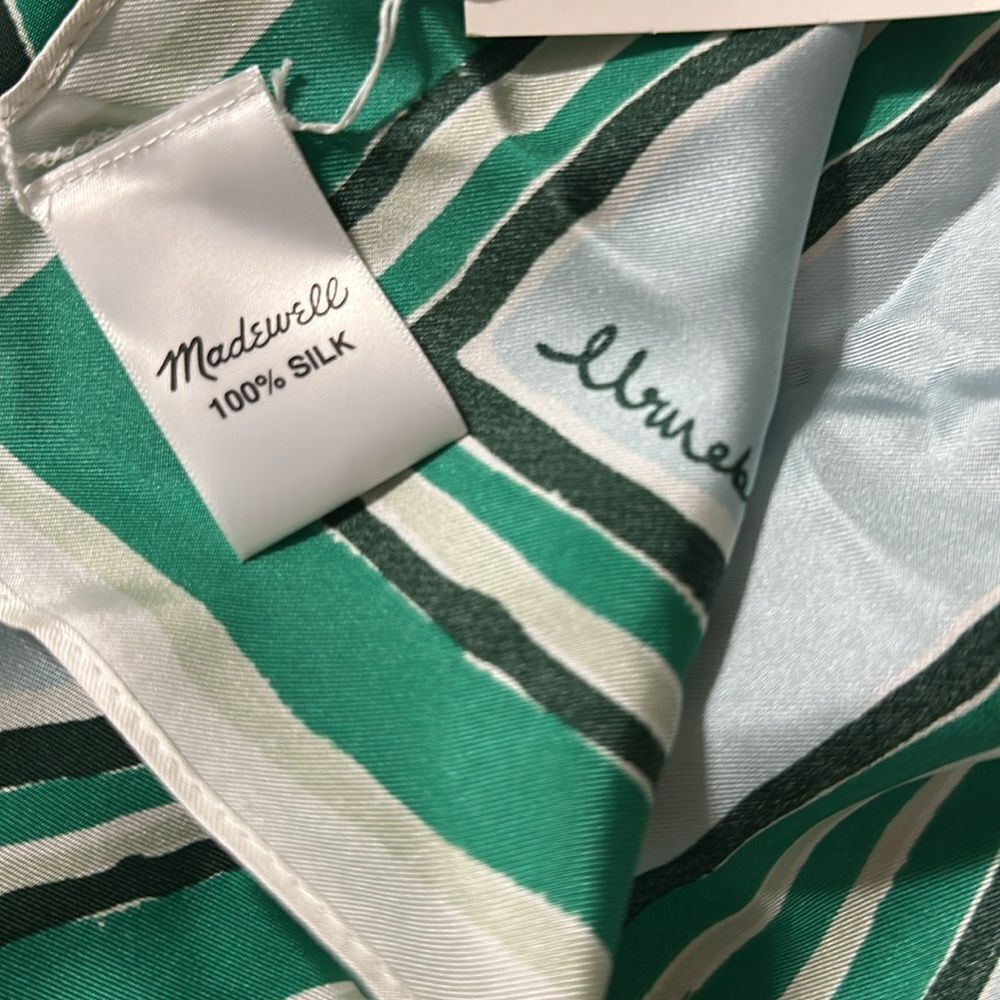 Madewell White Blue Shades of Green Square Silk Bandana Scarf - Picture 8 of 16